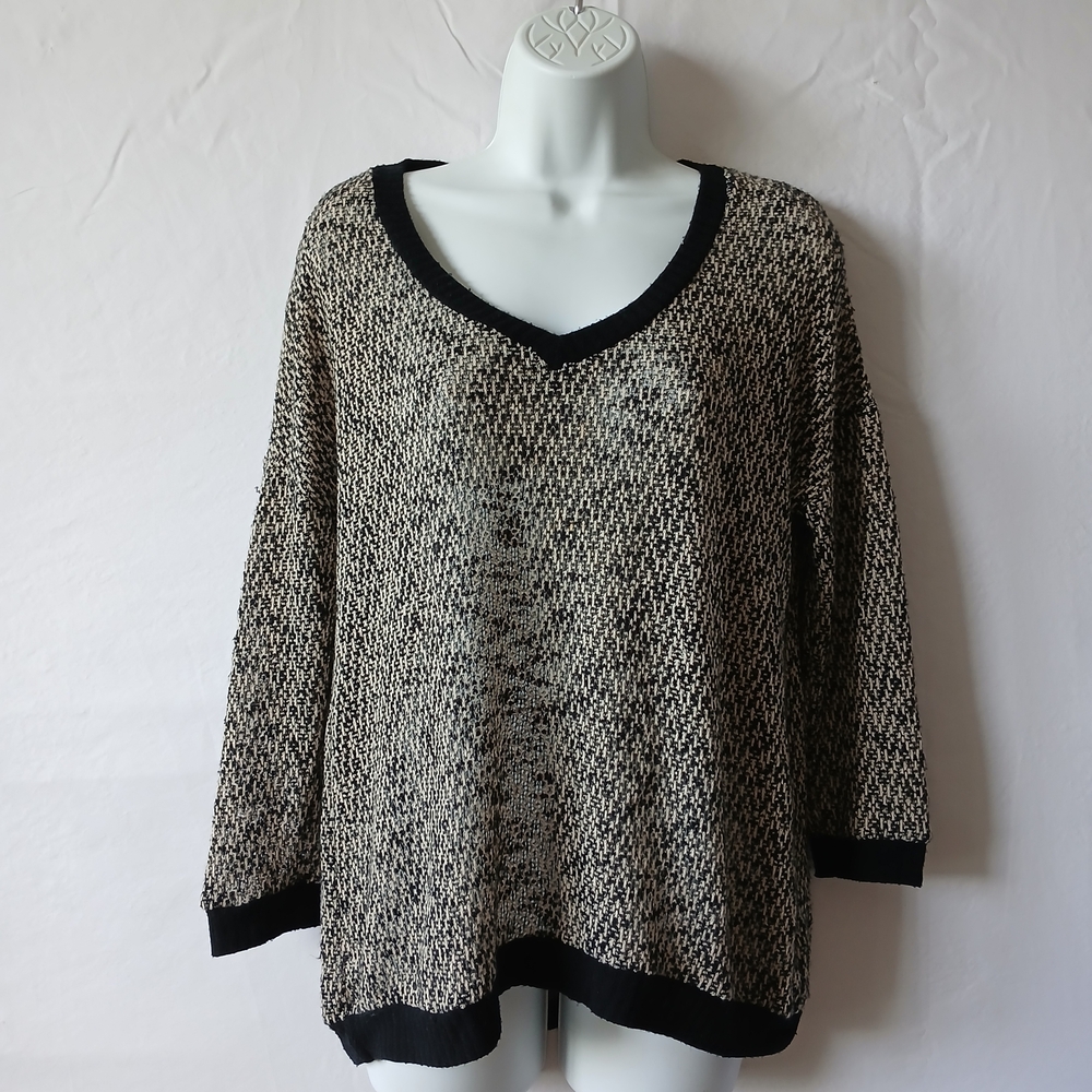 Harlowe & Graham Black‎ and Cream V-Neck Sweater Sz M Fall Business Career